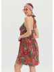 V Neck Halter Neck Red Floral Dress 4544
